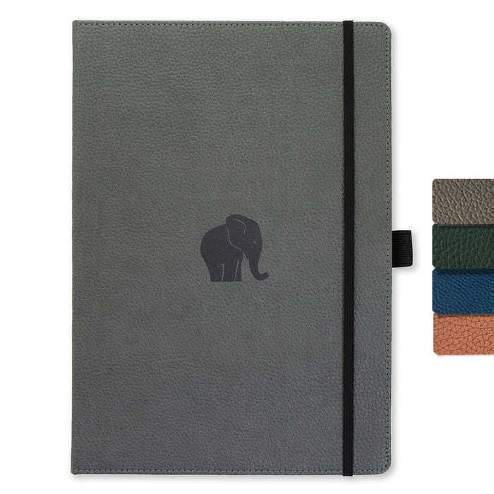 Dingbats - Wildlife Squared Extra Large Notebook, Grey Elephant, A4 - Hardcover Notebook - PU Leather - Perforated, Cream 100gsm Ink-Proof Paper