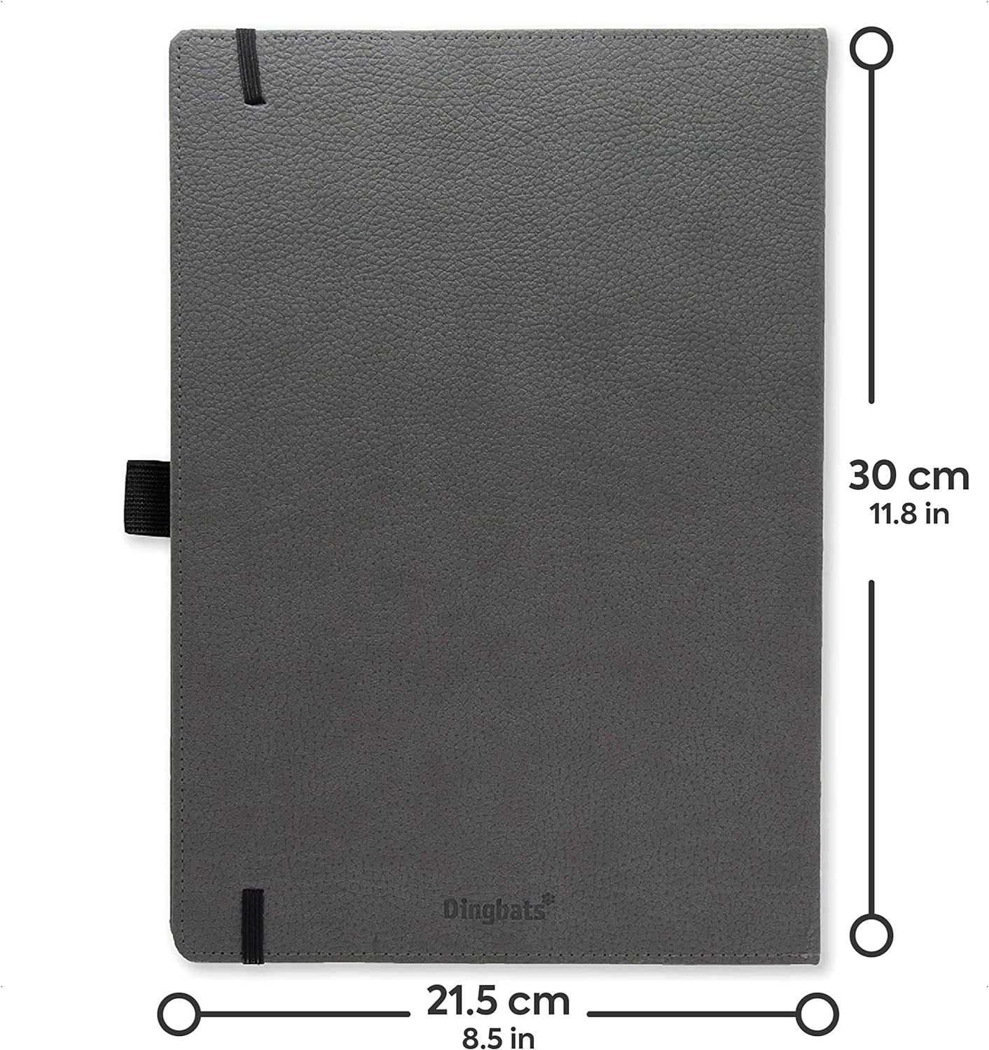 Dingbats - Wildlife Squared Extra Large Notebook, Grey Elephant, A4 - Hardcover Notebook - PU Leather - Perforated, Cream 100gsm Ink-Proof Paper