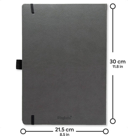 Dingbats - Wildlife Squared Extra Large Notebook, Grey Elephant, A4 - Hardcover Notebook - PU Leather - Perforated, Cream 100gsm Ink-Proof Paper