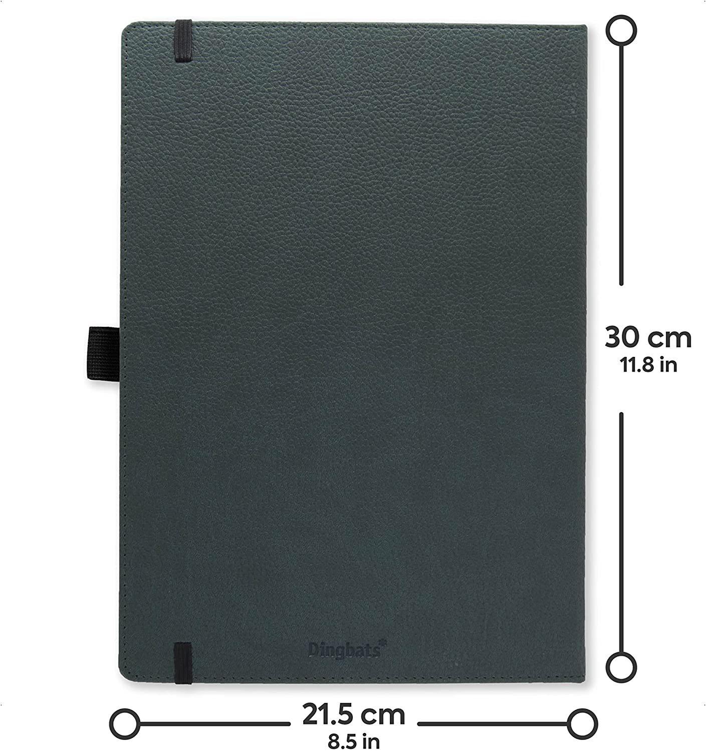 Dingbats - Wildlife Dotted Extra Large Notebook, Green Deer, A4 - Hardcover Notebook - PU Leather - Perforated, Cream 100gsm Ink-Proof Paper - Includes Pocket, Elastic Closure, Pen Holder, & Bookmark