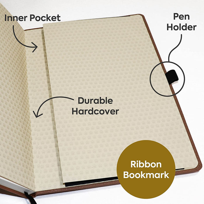 Dingbats - Wildlife Dotted Extra Large Notebook, Brown Bear, A4 - Hardcover Notebook - PU Leather - Perforated, Cream 100gsm Ink-Proof Paper - Includes Pocket, Elastic Closure, Pen Holder, & Bookmark