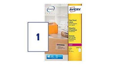 Avery Self Adhesive Clear Parcel Shipping Labels, Laser Printers, 1 Label per A4 Sheet, 25 Labels, QuickPEEL (L7567