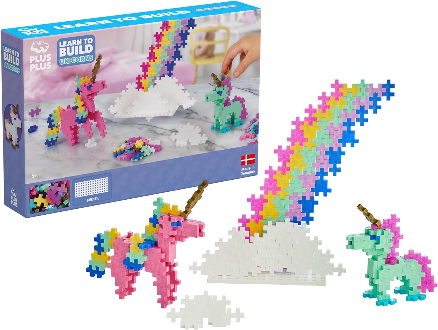 Plus-Plus 3908 Geniales Konstruktionsspielzeug, Learn to Build, Einhörner, Kreativ-Bausteine, 275 Teile