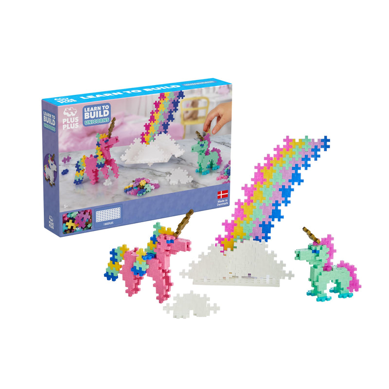 Plus-Plus 3908 Geniales Konstruktionsspielzeug, Learn to Build, Einhörner, Kreativ-Bausteine, 275 Teile