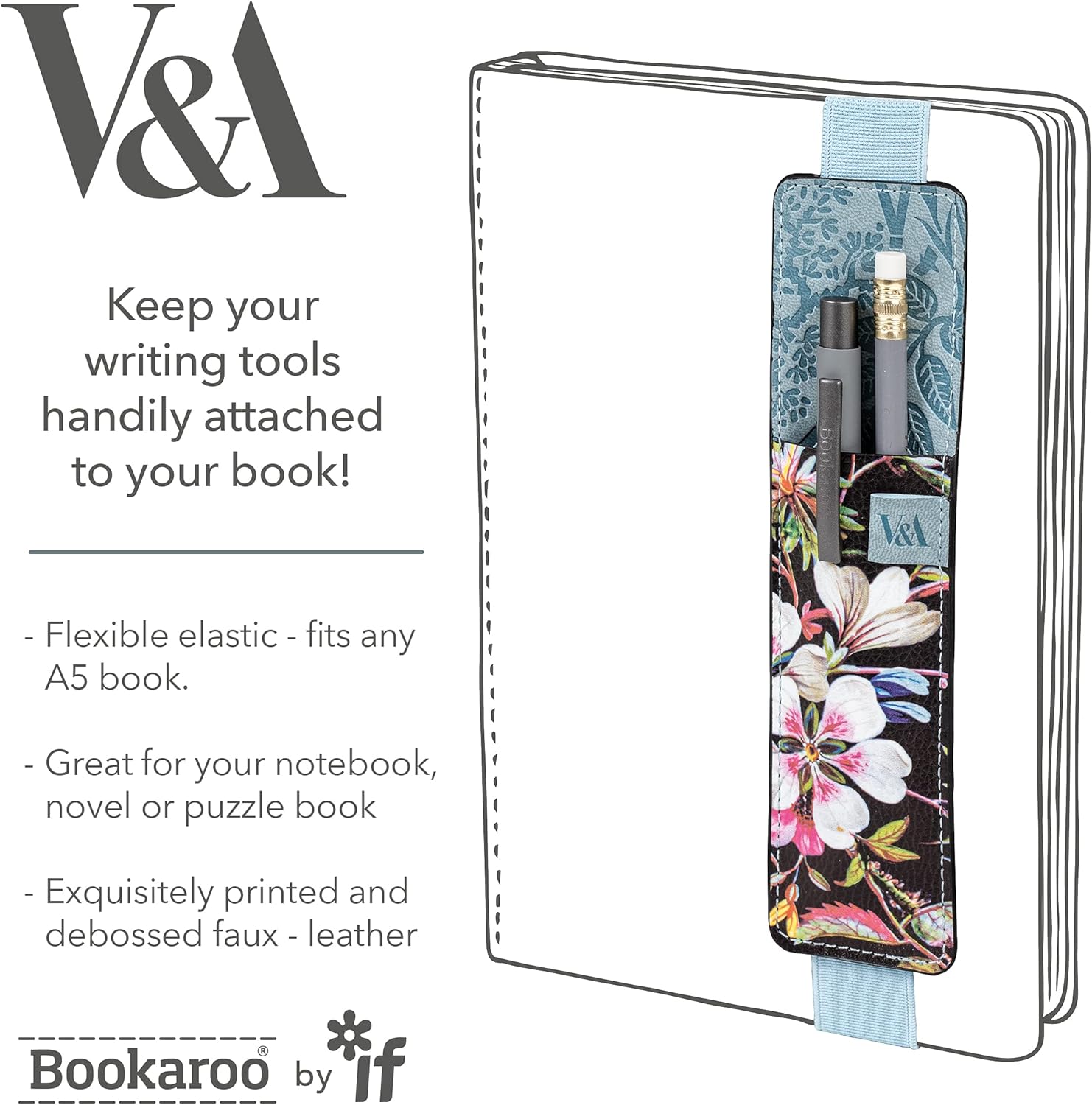 IF V & A Bookaroo Pen Pouch Kilburn Black Floral, One Size