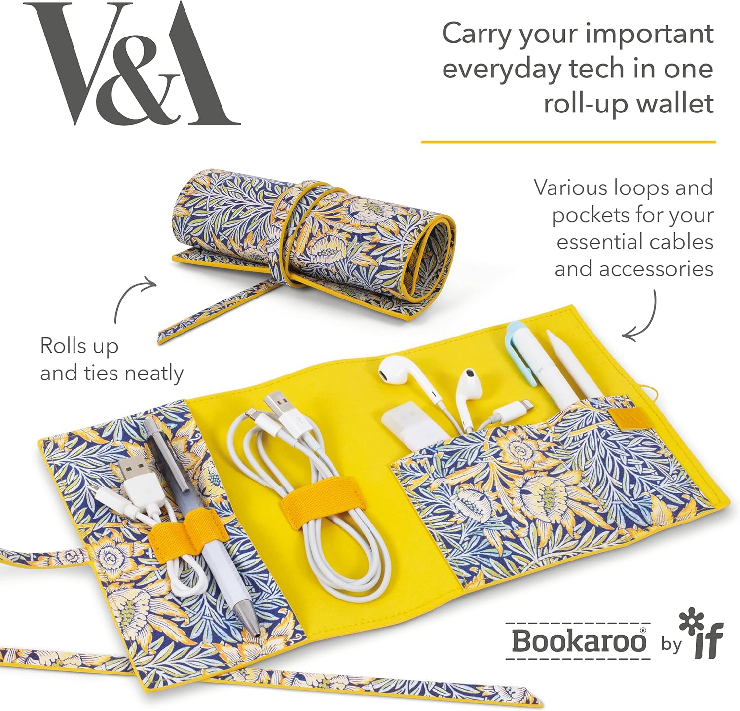 IF V & A Bookaroo Tech-Tidy Morris Tulip & Willow, Yellow, One Size