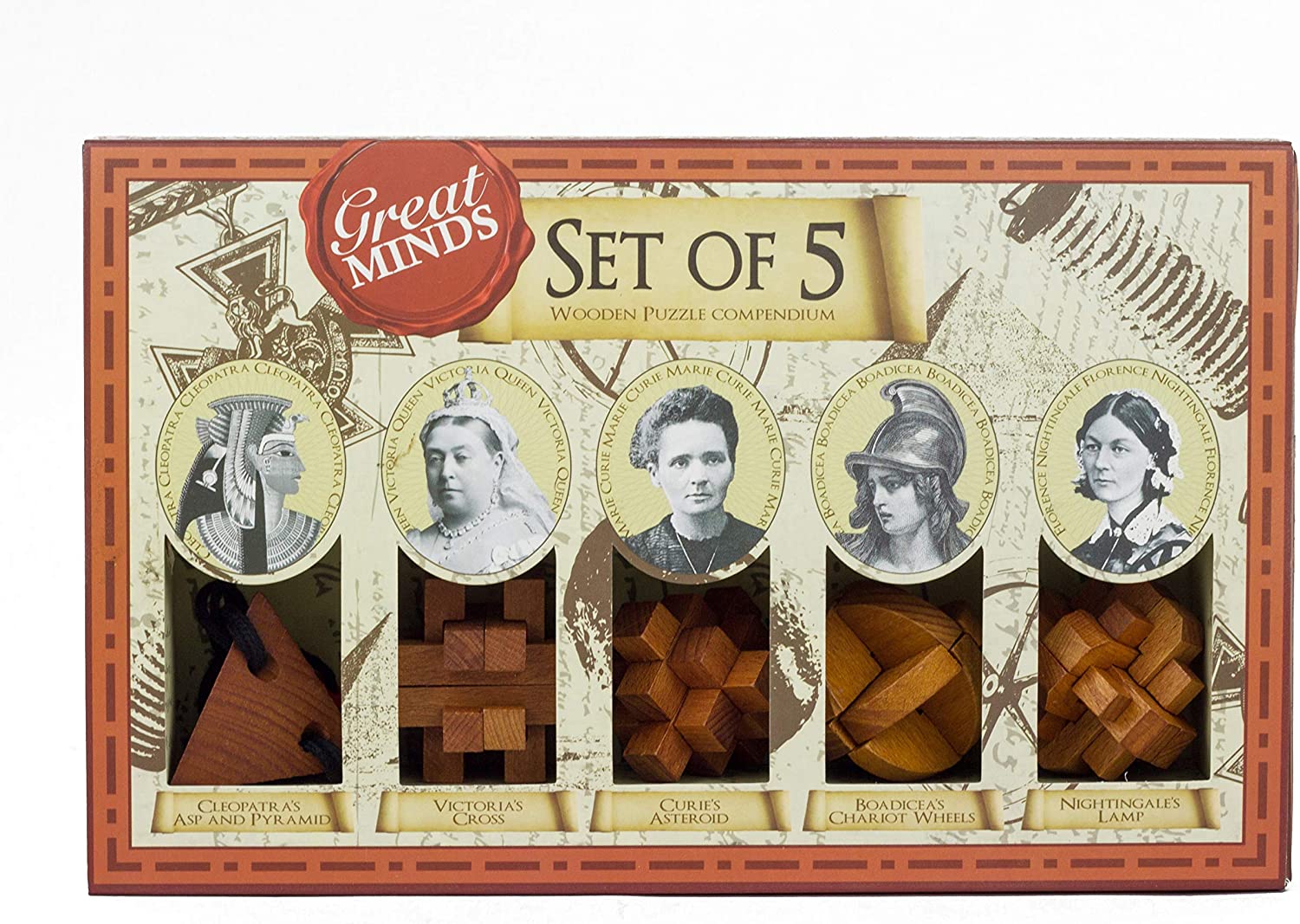 Professor Puzzles Great Minds Brain Teaser Puzzle Set - 5 Piece 3D Wooden Brain Teaser Puzzles - Women’s