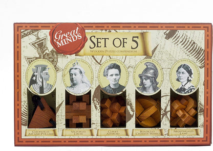 Professor Puzzles Great Minds Brain Teaser Puzzle Set - 5 Piece 3D Wooden Brain Teaser Puzzles - Women’s