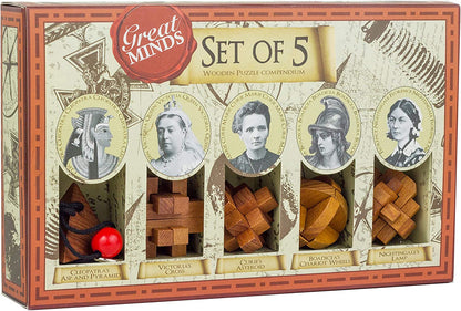 Professor Puzzles Great Minds Brain Teaser Puzzle Set - 5 Piece 3D Wooden Brain Teaser Puzzles - Women’s