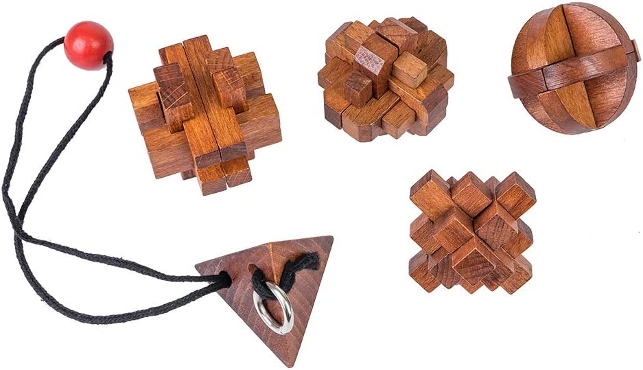 Professor Puzzles Great Minds Brain Teaser Puzzle Set - 5 Piece 3D Wooden Brain Teaser Puzzles - Women’s