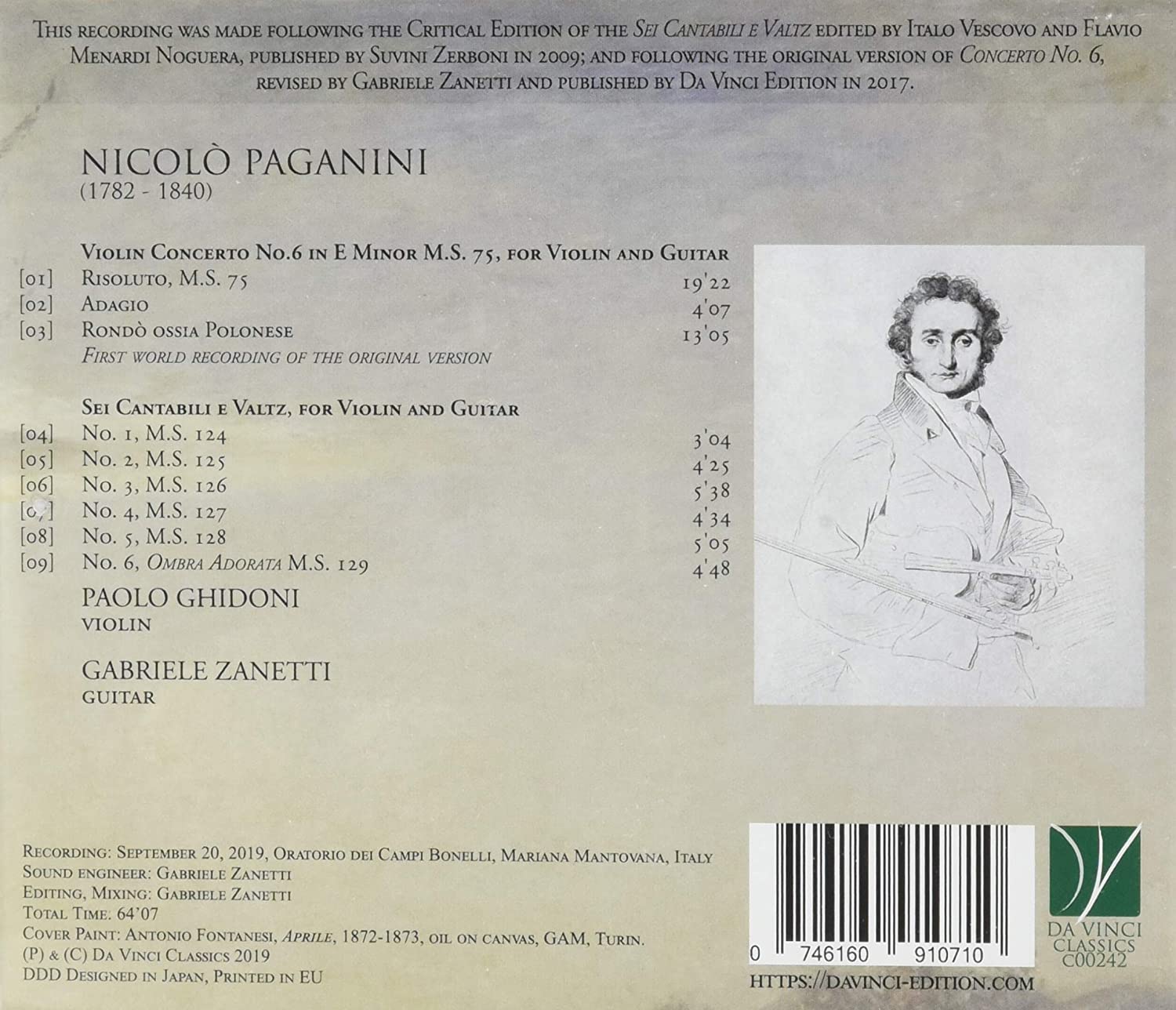 Paganini: Grande Concerto 6 & Sei Cantabili E Valtz