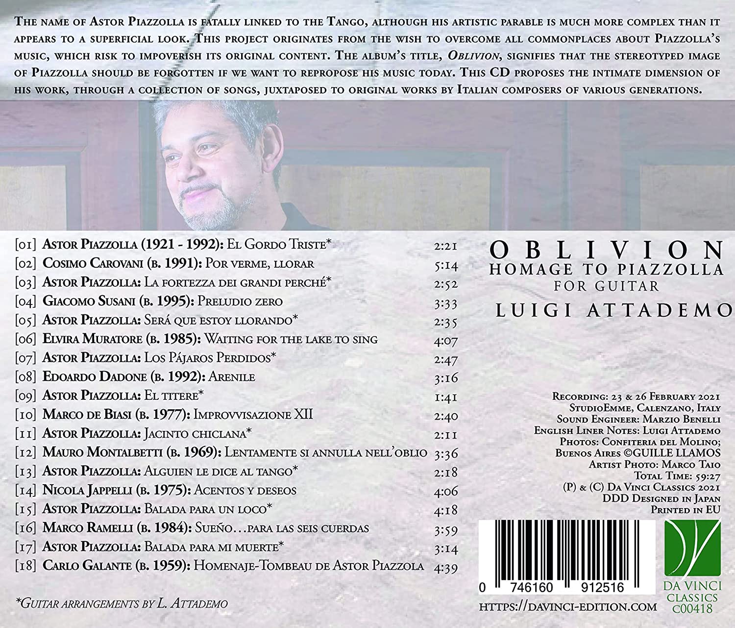 Oblivion: Homage To Piazzolla For Guitar
