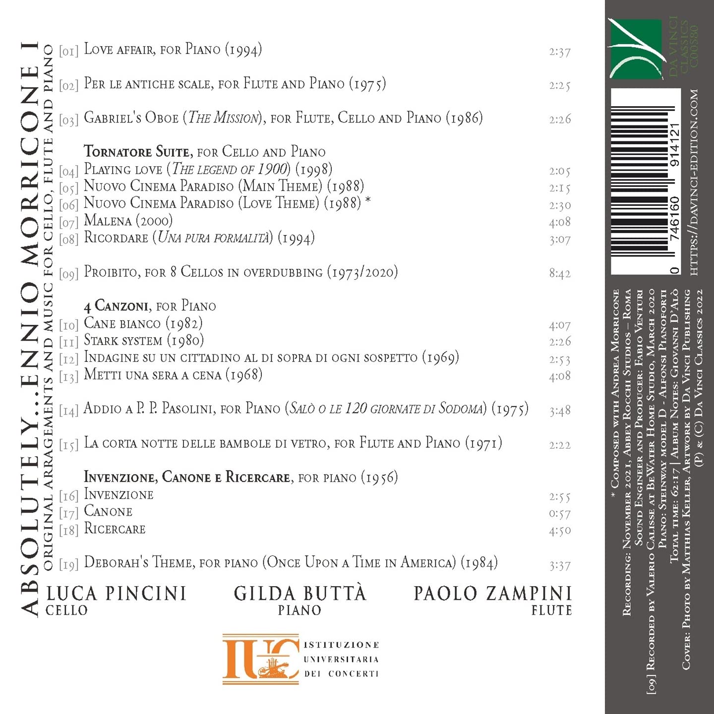 Absolutely ?Morricone I: Original Arrangements and Music for Cello, Flute and Piano