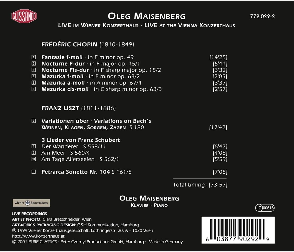 Chopin Fantasie In F Op.49 / Nocturnes Op.15 No.'S 1 & 2 / Mazurkas Op.63 No.'S 2 & 3 And Op.67 No.4
