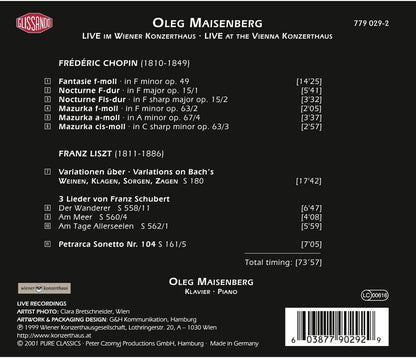 Chopin Fantasie In F Op.49 / Nocturnes Op.15 No.'S 1 & 2 / Mazurkas Op.63 No.'S 2 & 3 And Op.67 No.4