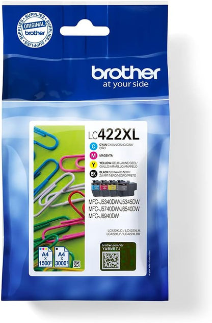 Brother Original LC-422XLVAL Ink Cartridges Value Pack for Brother MFC-J5340DW, MFC-J5345DW, MFC-J5740DW, MFC-J6540DW, MFC-J6940DW (4 Ink Cartridges: Black, Cyan, Magenta, Yellow