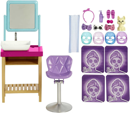 Barbie Sparkle Spa Day Playset, Blonde Doll, 7 Masks, Sink, Mirror, Chair, Total 15+ Accessories, 3 to 7 Years Old, ‎7 x 11.4 x 27.2 cm; 540 Grams