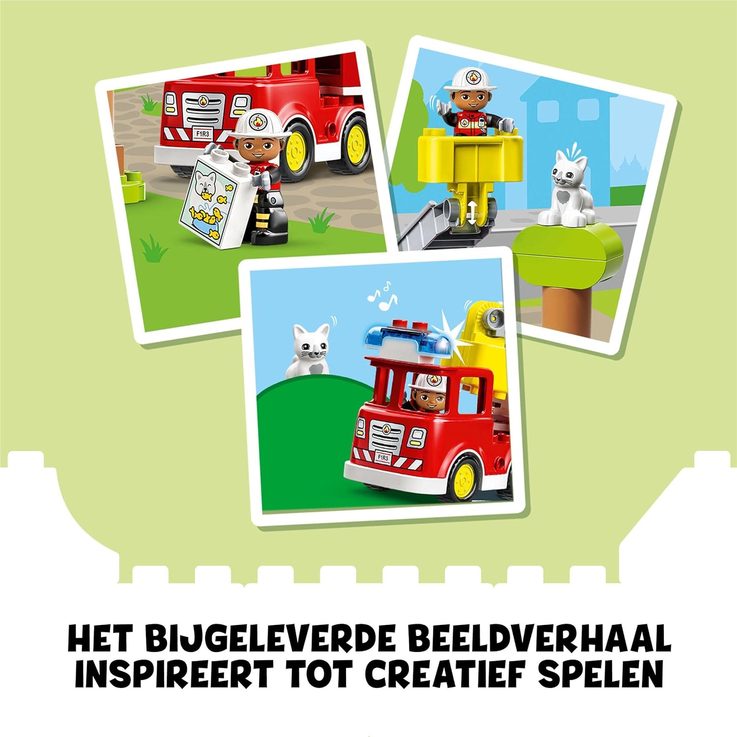 LEGO DUPLO Town Fire Engine Toy for Toddlers, Boys and Girls 2 Plus Years Old, Truck with Lights and Siren, Firefighter & Cat Figures, Educational Learning Toys 10969