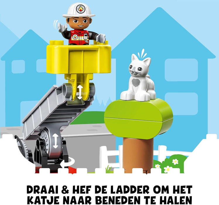 LEGO DUPLO Town Fire Engine Toy for Toddlers, Boys and Girls 2 Plus Years Old, Truck with Lights and Siren, Firefighter & Cat Figures, Educational Learning Toys 10969