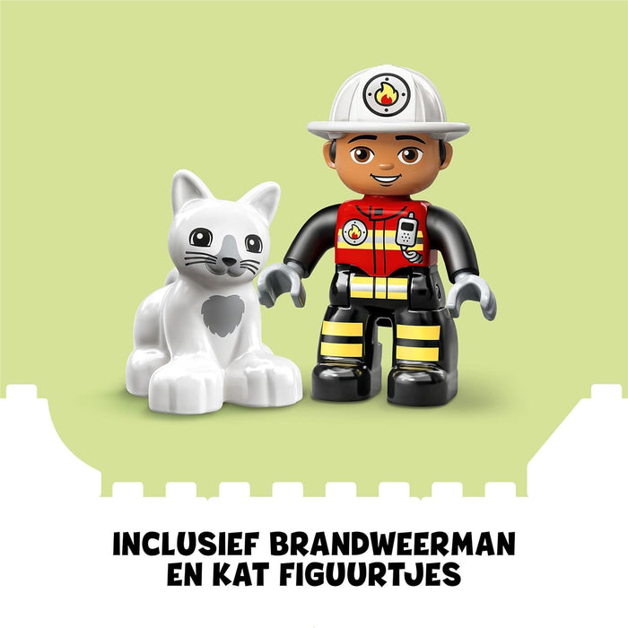 LEGO DUPLO Town Fire Engine Toy for Toddlers, Boys and Girls 2 Plus Years Old, Truck with Lights and Siren, Firefighter & Cat Figures, Educational Learning Toys 10969