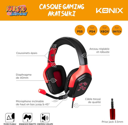 Konix Naruto Akatsuki Gaming Headset (Black/Red) /Headset
