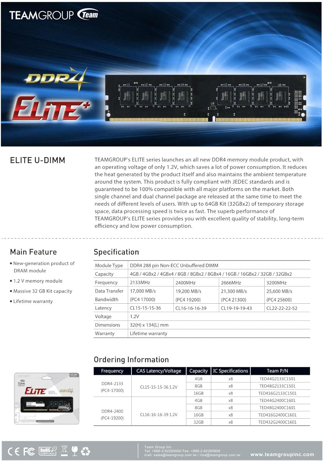TEAMGROUPTE TEAM ELITE MEMORY DDR4 16GB 3200MHZ