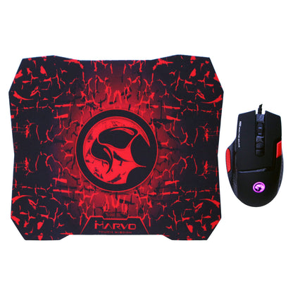 Marvo Scorpion M355 Gaming Mouse and G1 Mouse Pad, USB, Ambidextrous ergonomic design with 7 Colour LED, 5 Adjustable levels up to 6400 DPI, Gaming Grade Optical Sensor with 9 Programmable Buttons