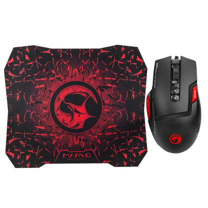 Marvo Scorpion M355 Gaming Mouse and G1 Mouse Pad, USB, Ambidextrous ergonomic design with 7 Colour LED, 5 Adjustable levels up to 6400 DPI, Gaming Grade Optical Sensor with 9 Programmable Buttons