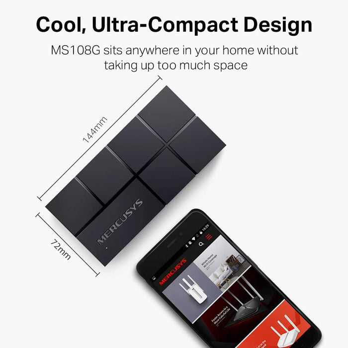 MERCUSYS 8-Port 100/1000Mbps Desktop Ethernet Switch/Hub, Ethernet Splitter, Saves Power by Up to 82%, Plug & Play, No Configuration Required (MS108G