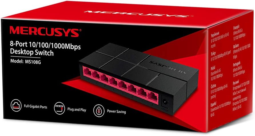 MERCUSYS 8-Port 100/1000Mbps Desktop Ethernet Switch/Hub, Ethernet Splitter, Saves Power by Up to 82%, Plug & Play, No Configuration Required (MS108G