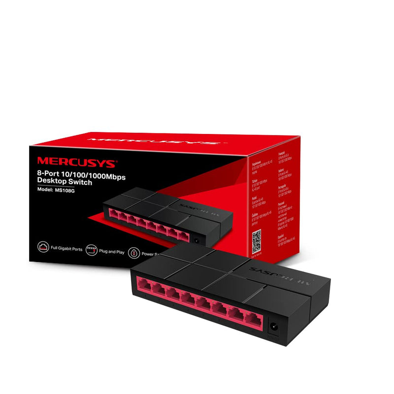 MERCUSYS 8-Port 100/1000Mbps Desktop Ethernet Switch/Hub, Ethernet Splitter, Saves Power by Up to 82%, Plug & Play, No Configuration Required (MS108G