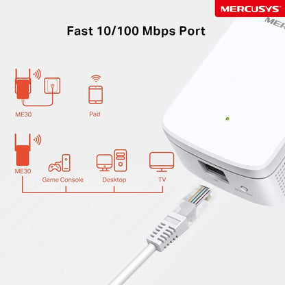 Mercusys AC1200 Dual Band Wi-Fi Range Extender, Broadband/Wi-Fi Extender, Wi-Fi Booster, Plug and Play, WPS, With 3-Pin UK Plug (ME30