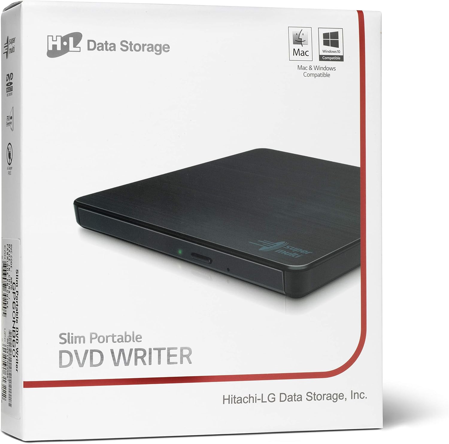Hitachi-LG GP60 External DVD Drive, Slim Portable DVD Burner/Writer/Player for Laptop, Windows and Mac OS Compatible, USB 2.0, 8x Read/Write Speed