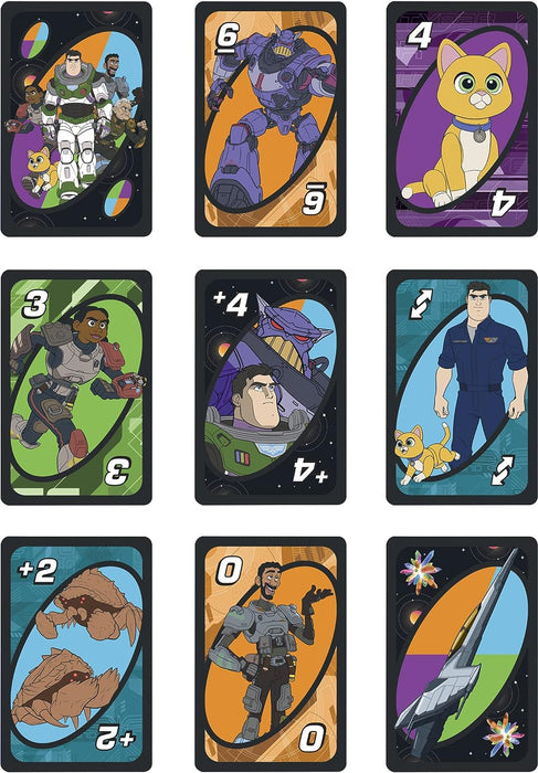 Mattel Games Disney Buzz Lightyear UNO Card Game with Movie-Themed Space Ranger Deck and Special Rule, 7 Years and up