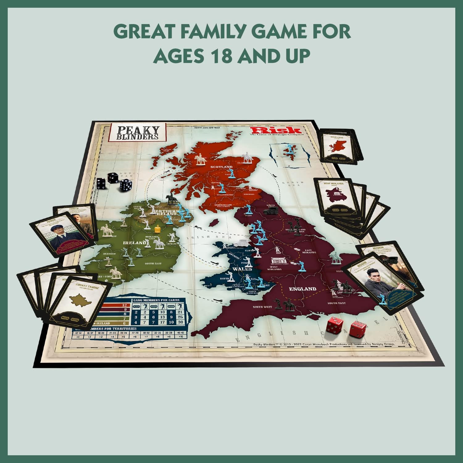 Winning Moves Peaky Blinders RISK Strategic Board Game, Conquer it all with Thomas Shelby, Accept missions from Arthur, Lizzie, Oswald Mosley and Jessie Eden, makes a great gift for ages 18 plus