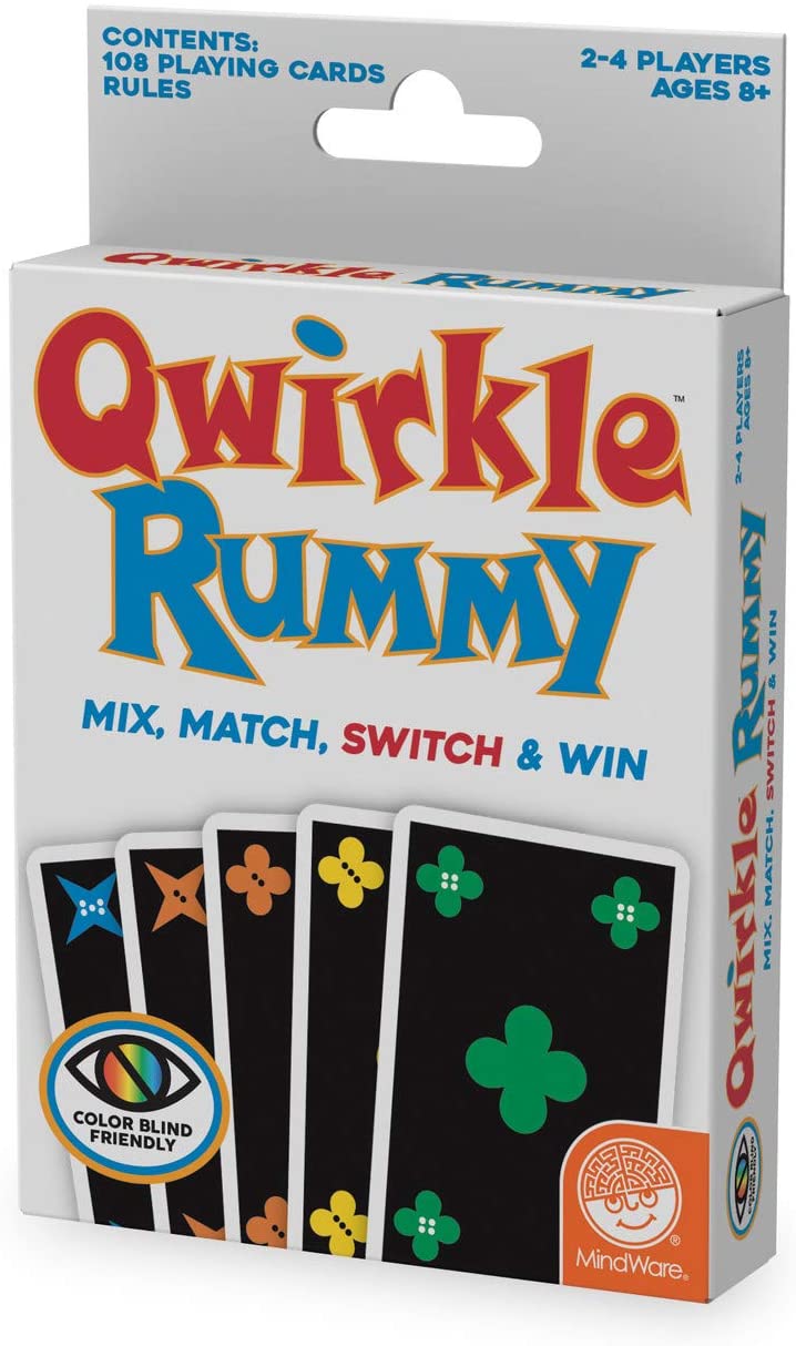 Mindware | Qwirkle Rummy (Colour-Blind-Friendly) | Family Card Game | Ages 8+ | 2-4 Players | 20 Minutes Playing Time