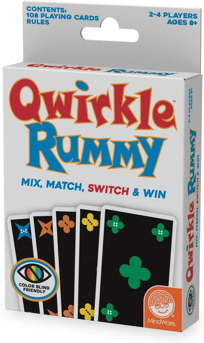 Mindware | Qwirkle Rummy (Colour-Blind-Friendly) | Family Card Game | Ages 8+ | 2-4 Players | 20 Minutes Playing Time