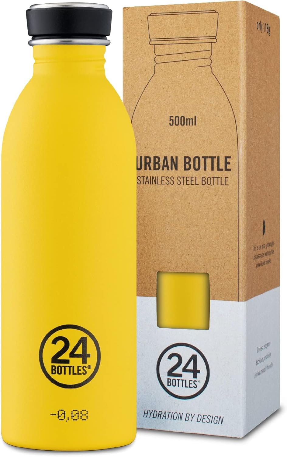 24Bottles Super Lightweight Reusable Stainless Steel Water Bottle, BPA Free, Urban Bottle, Original Italian Design, 500 ml