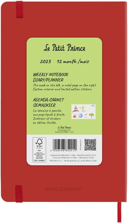 Moleskine Weekly Planner 2023, 12-Month Monthly Diary, Limited Edition Le Petit Prince, Weekly Planner With Hard Cover And Elastic Closure, Large Size 9 x 14 cm, Color Rose