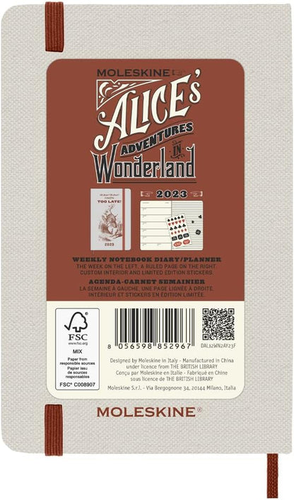 Moleskine Weekly Planner 2023, 12-Month Diary, Limited Edition Alice In Wonderland, Weekly Planner with Hard Cover and Elastic Closure, Pocket Size 9 x 14 cm, Colour Orange