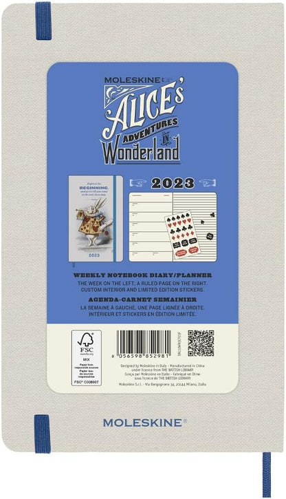 Moleskine Weekly Planner 2023, 12-Month Diary, Limited Edition Alice In Wonderland, Weekly Planner with Hard Cover and Elastic Closure, Large Size 21 x 13.5 Cm