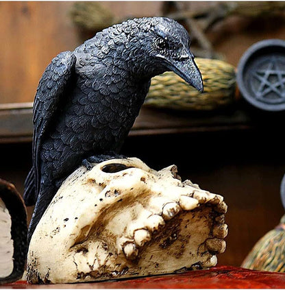 Raven Remains Figurine Crow Skull Gothic Ornament
