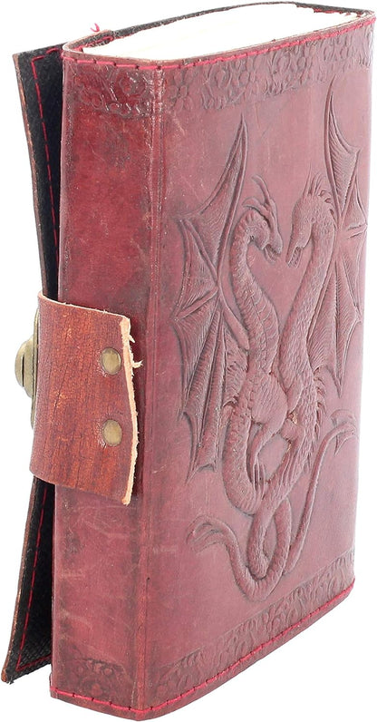 Nemesis Now Double Dragon Leather Journal With Lock 20cm Brown