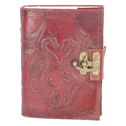 Nemesis Now Double Dragon Leather Journal With Lock 20cm Brown