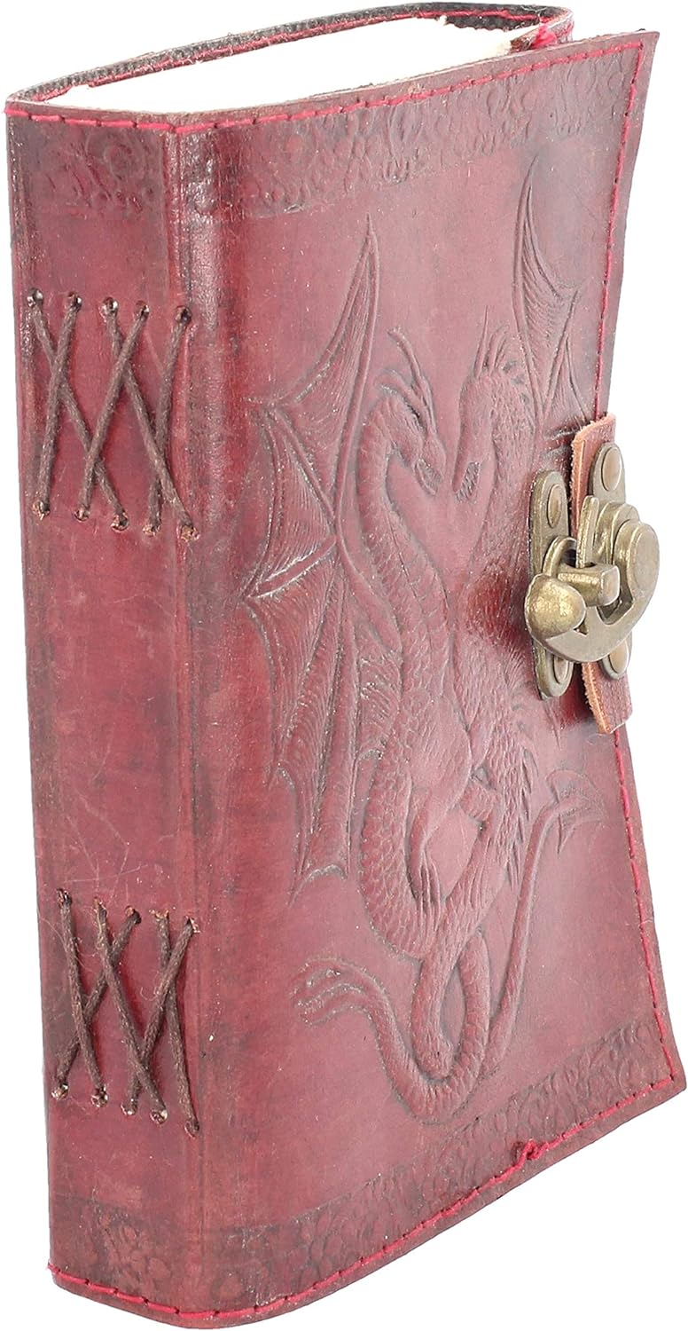 Nemesis Now Double Dragon Leather Journal With Lock 20cm Brown