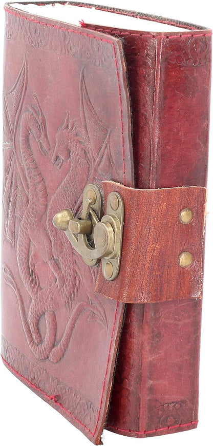 Nemesis Now Double Dragon Leather Journal With Lock 20cm Brown