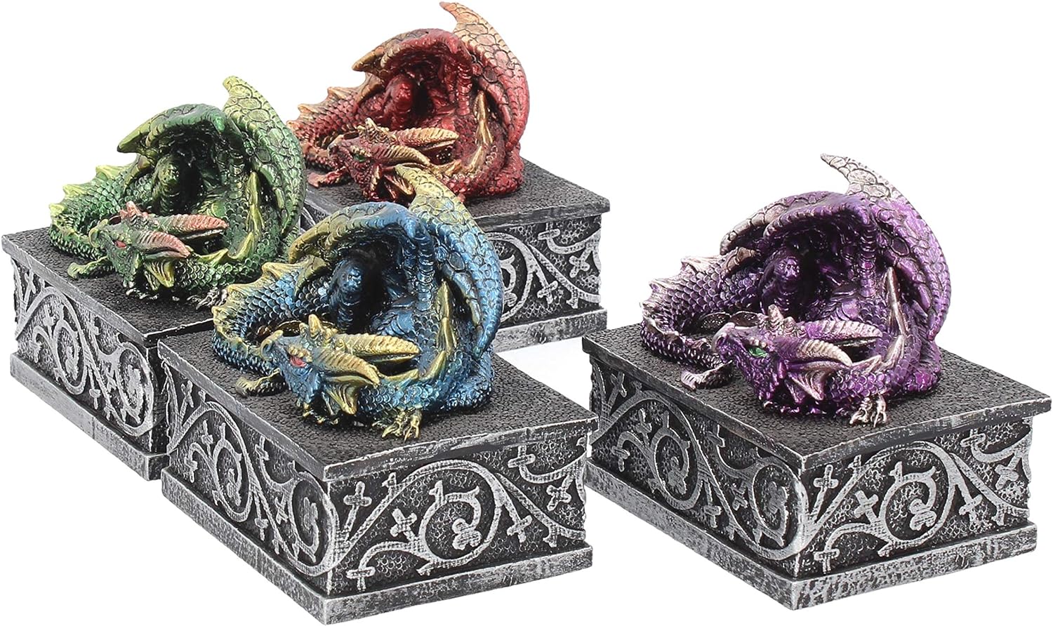 Nemesis Now Dragon Safehold Set Of 4, Boxes, Multi-Coloured, 8.4cm, Resin