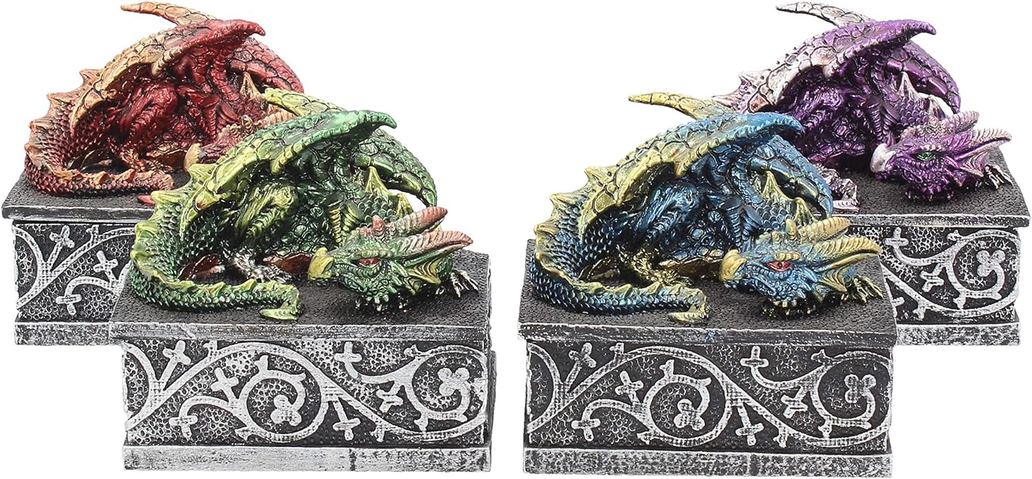 Nemesis Now Dragon Safehold Set Of 4, Boxes, Multi-Coloured, 8.4cm, Resin