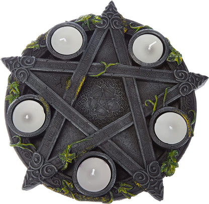 Wiccan Pentagram Tea Light Holder Gothic Witch Candle Holder