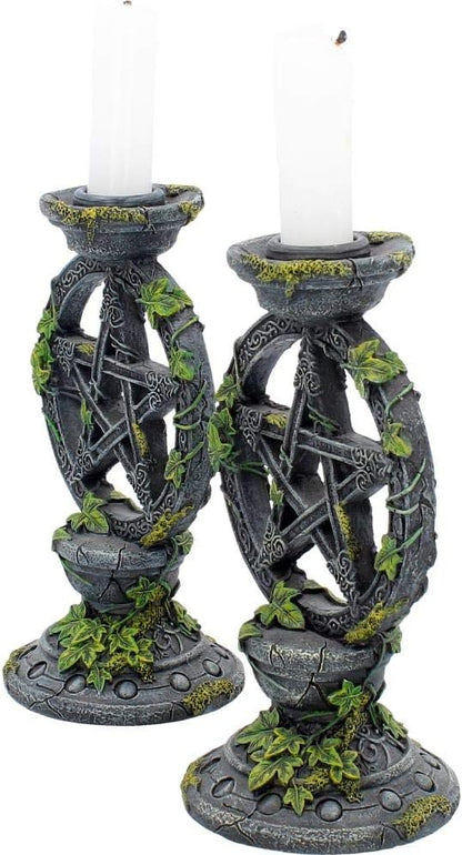 Nemesis Now Wiccan Pentagram Candlesticks Set of Two Candle Holder 15cm, Resin, Black, Pentagram Design, Gothic Dining Room Decor, Gothic Romance Gift, Cast in the Finest Resin, Expertly Hand-Painted